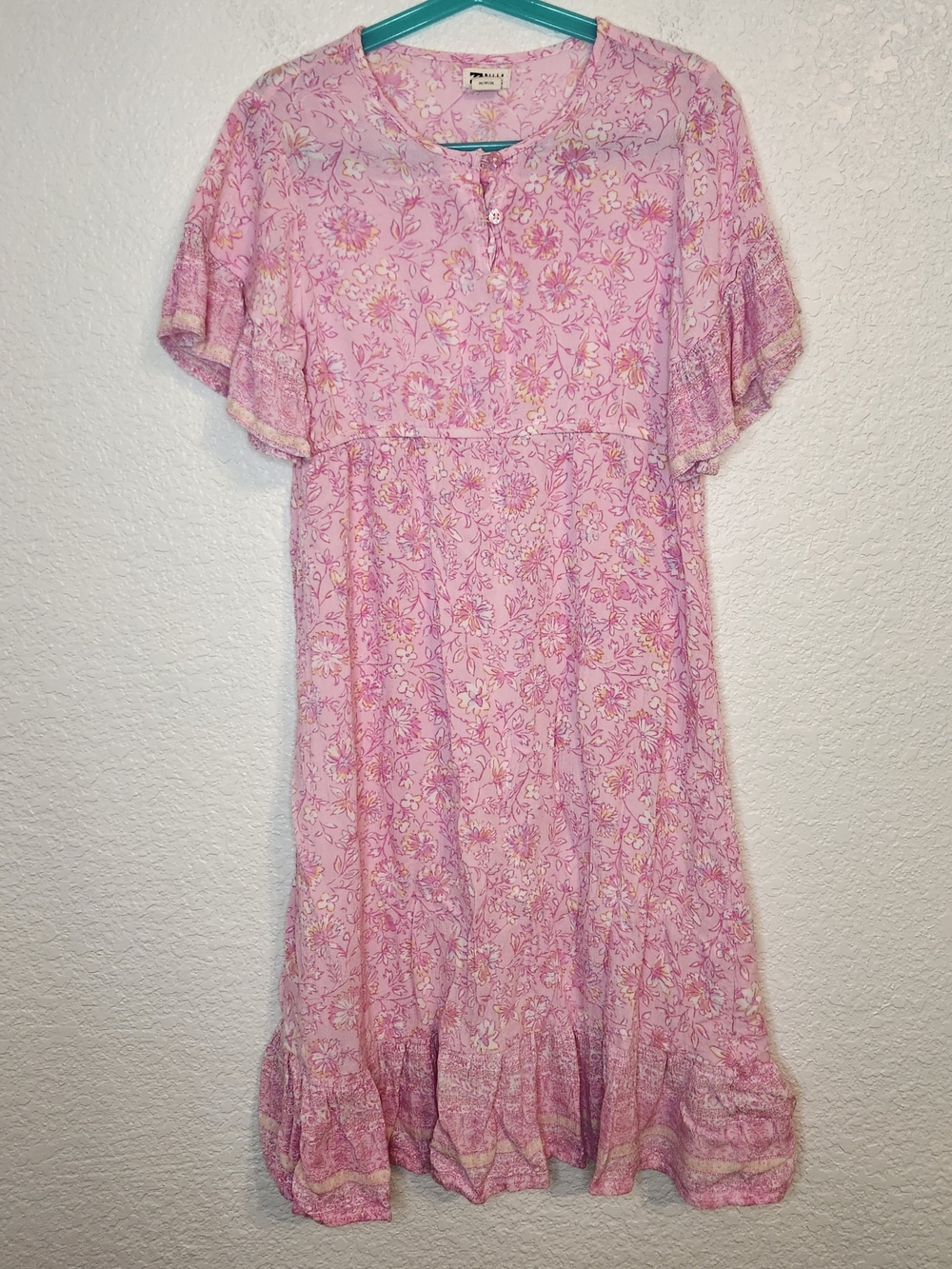 Billabong Girls pink floral maxi dress sundress youth size M
